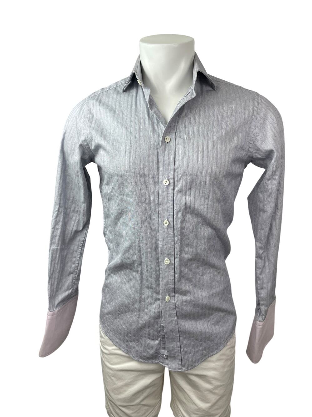 Charles Tyrwhitt Men's Gray Striped Long Sleeve Button Down Shirt Top Size S